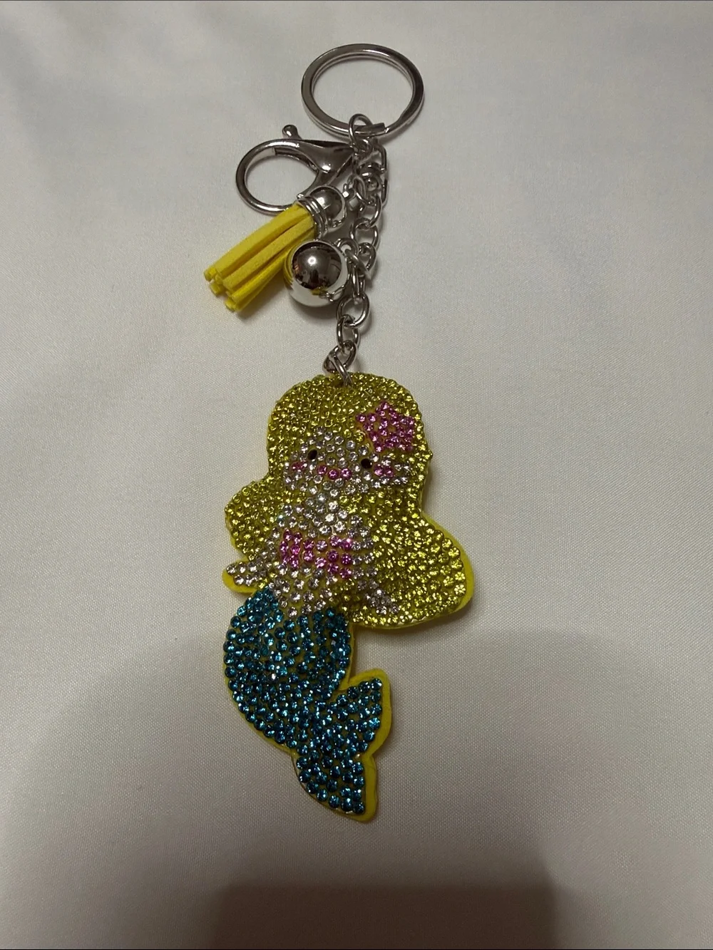 Yellow and Blue Mermaid Crystal Keychain Charm